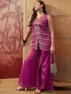 Embroidered  v-neck kurta & palazzos kurta sets 1