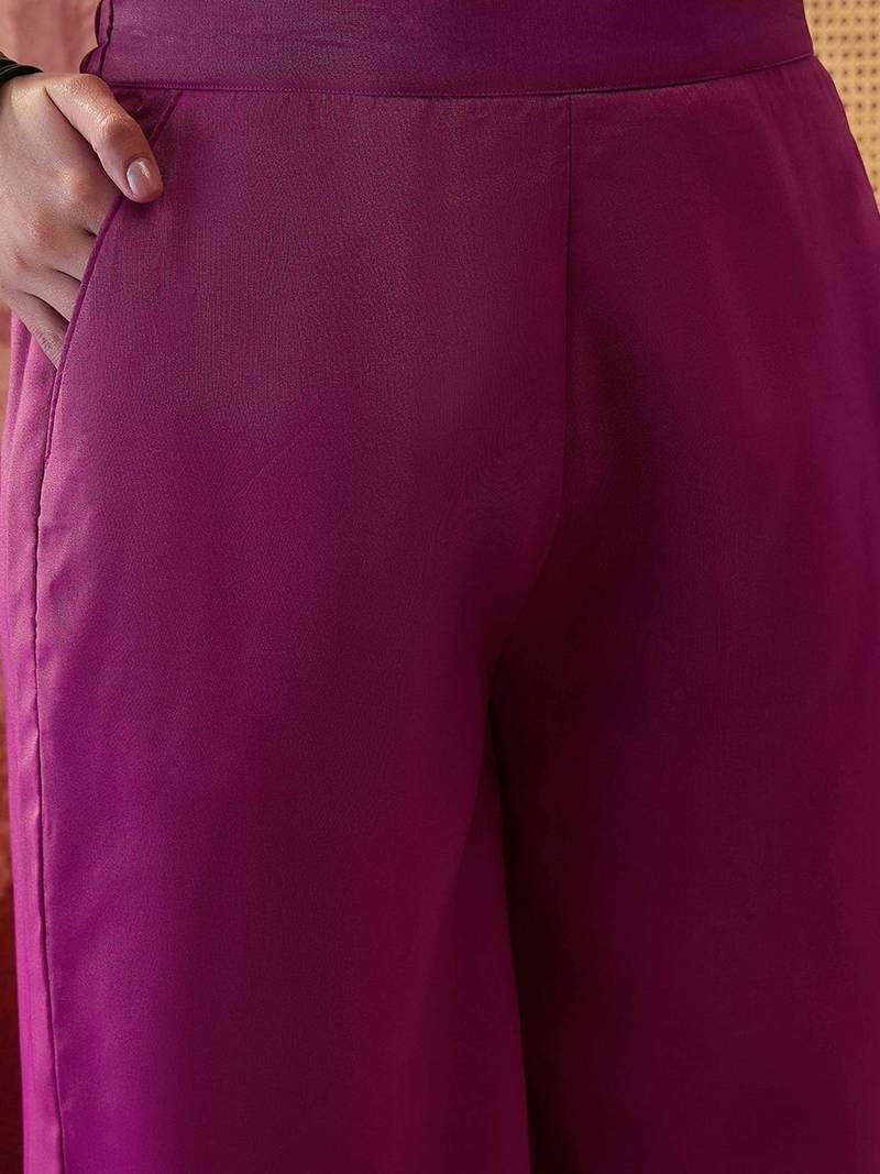 Embroidered  v-neck kurta & palazzos kurta sets