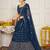 Teal Blue & Red Embroidered Semi-Stitched Lehenga&Unstitched Blouse & Dupatta