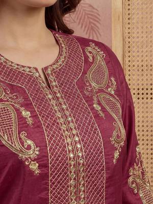 Embroidered round neck kurta & palazzos kurta set 2