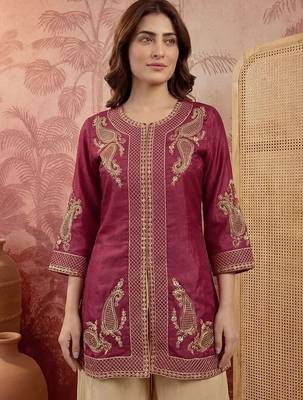 Embroidered round neck kurta & palazzos kurta set 4