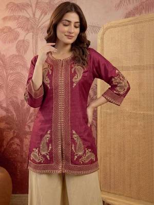 Embroidered round neck kurta & palazzos kurta set 5
