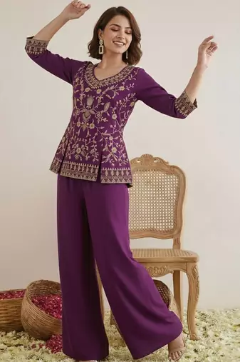 Indie florals embroidered tunic with palazzos