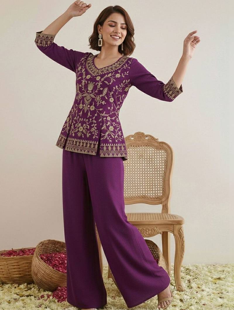 Indie florals embroidered tunic with palazzos