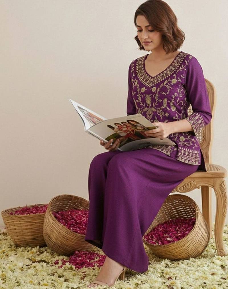 Indie florals embroidered tunic with palazzos