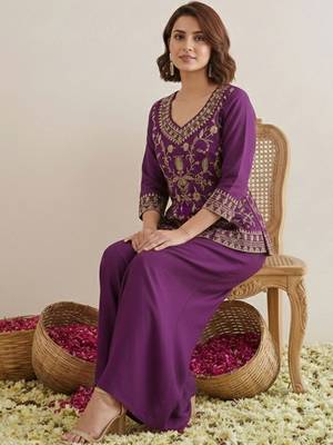 Indie florals embroidered tunic with palazzos 5