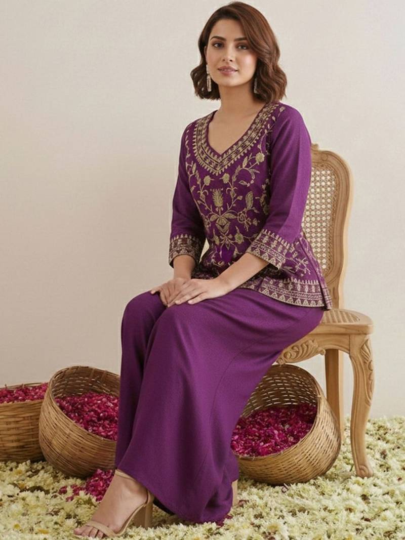Indie florals embroidered tunic with palazzos