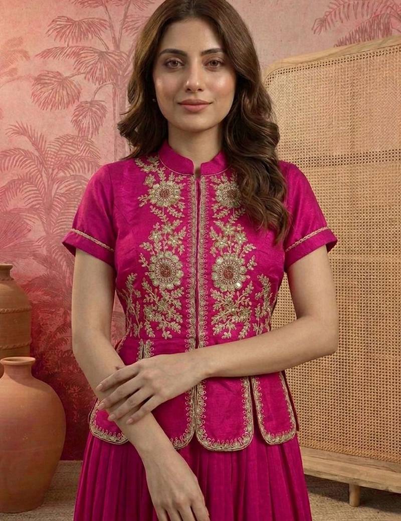 Indie florals embroidered top with skirt