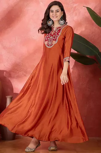 Zari sequence thread cording embroidered flared maxi gown