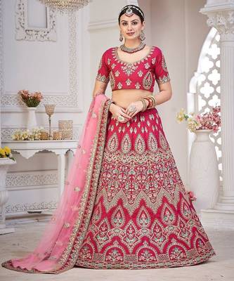 Maroon & Gold-Toned Embroidered Semi-Stitched Lehenga & Unstitched Blouse 1