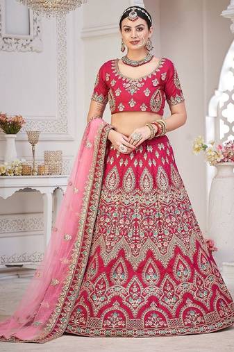 Maroon & Gold-Toned Embroidered Semi-Stitched Lehenga & Unstitched Blouse