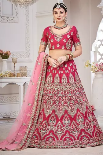 Maroon & Gold-Toned Embroidered Semi-Stitched Lehenga & Unstitched Blouse