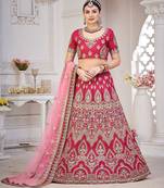 Maroon & Gold-Toned Embroidered Semi-Stitched Lehenga & Unstitched Blouse
