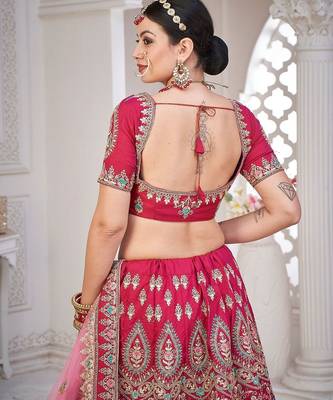 Maroon & Gold-Toned Embroidered Semi-Stitched Lehenga & Unstitched Blouse 2