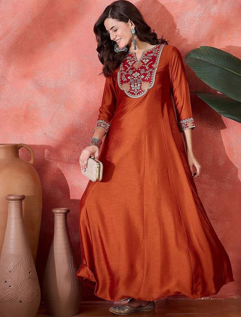 Zari sequence thread cording embroidered flared maxi gown