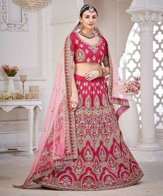 Maroon & Gold-Toned Embroidered Semi-Stitched Lehenga & Unstitched Blouse 3
