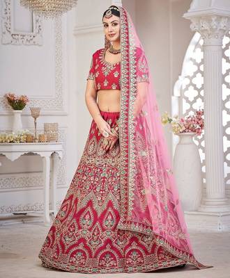 Maroon & Gold-Toned Embroidered Semi-Stitched Lehenga & Unstitched Blouse 4