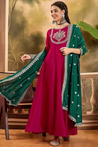 Raani chinon zari sequnce embroidered ethnic dresses