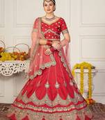 Maroon & Gold-Toned Embroidered Thread Work Semi-Stitched Lehenga & Unstitched Blouse With