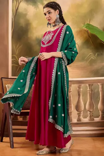 Raani chinon zari sequnce embroidered ethnic dresses