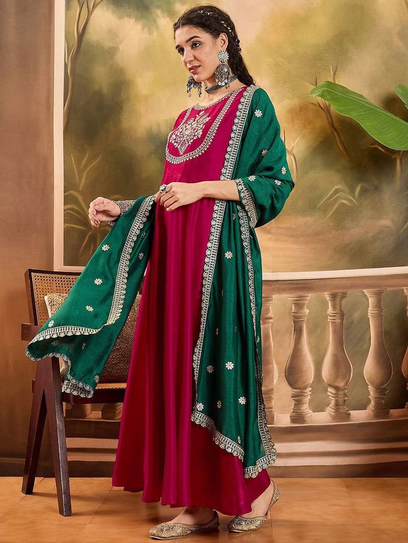 Raani chinon zari sequnce embroidered ethnic dresses