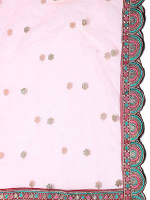 Maroon & Gold-Toned Embroidered Thread Work Semi-Stitched Lehenga & Unstitched Blouse With 3