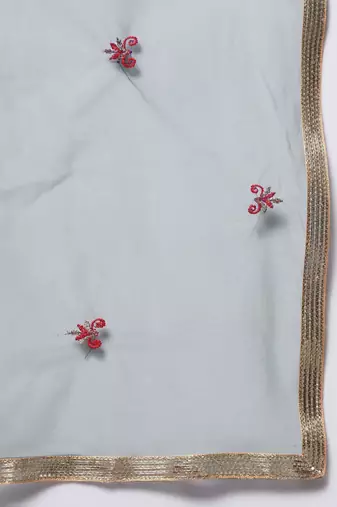 Green & Maroon Embroidered Thread Work Semi-Stitched Lehenga & Unstitched Blouse With Dupatta
