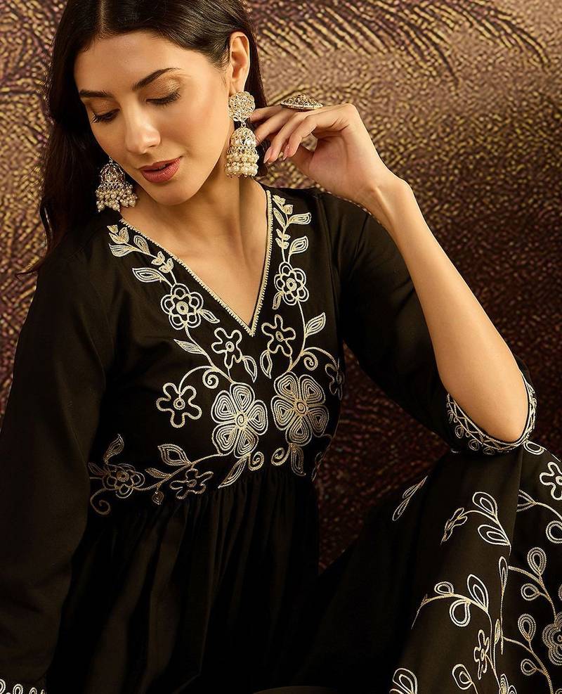 Floral embroidered fit & flare dress