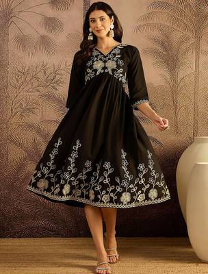 Floral embroidered fit & flare dress 1