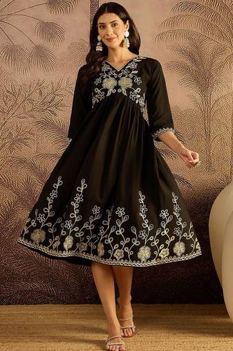 Floral embroidered fit & flare dress