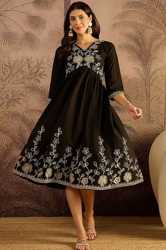 Floral embroidered fit & flare dress