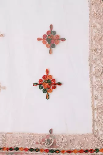 Pink & Maroon Embroidered Thread Work Tie and Dye Semi-Stitched Lehenga & Unstitched Blouse With