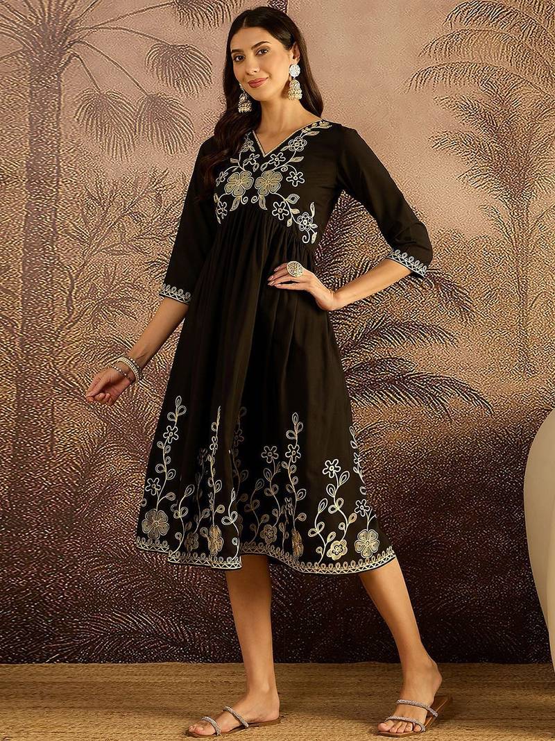 Floral embroidered fit & flare dress