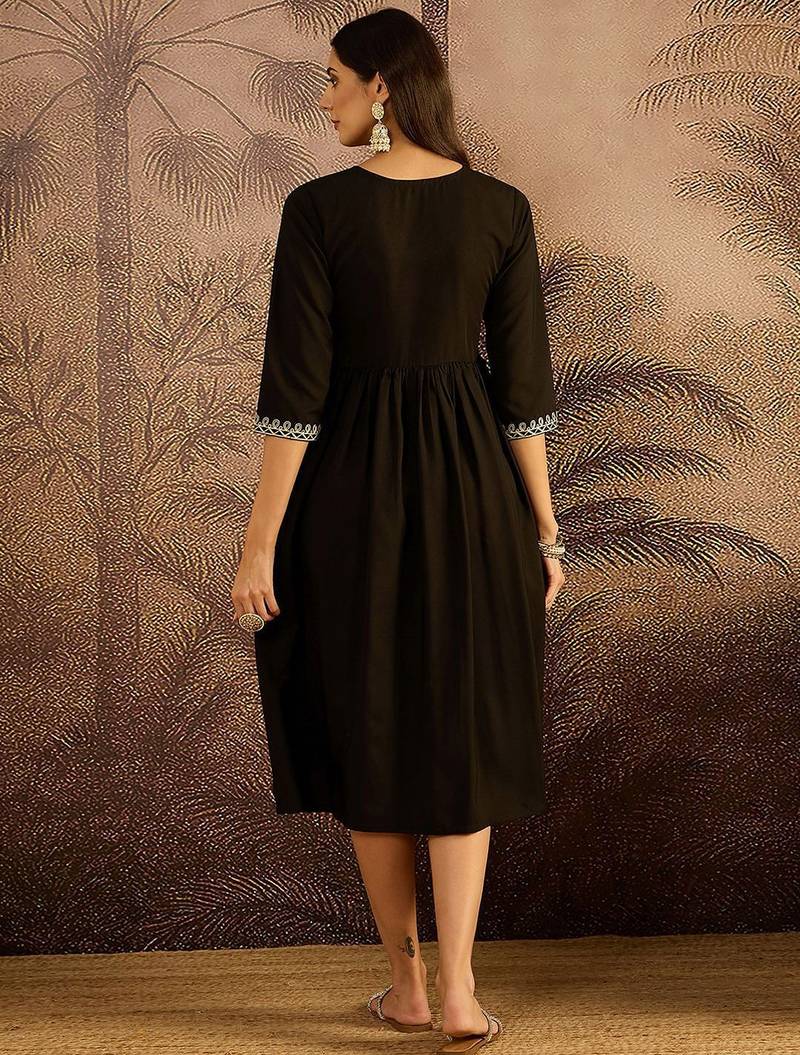 Floral embroidered fit & flare dress