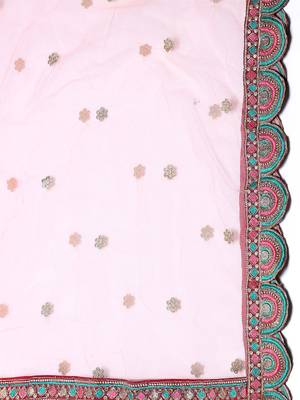 Maroon & Blue Embroidered Thread Work Semi-Stitched Lehenga & Unstitched Blouse With Dupatta 2