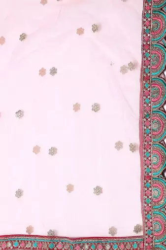 Maroon & Blue Embroidered Thread Work Semi-Stitched Lehenga & Unstitched Blouse With Dupatta