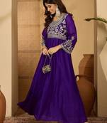 Zari sequence thread embroidered silk it & flared gown ethnic dress