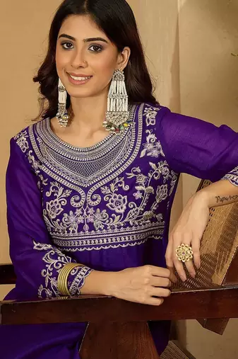 Zari sequence thread embroidered silk it & flared gown ethnic dress