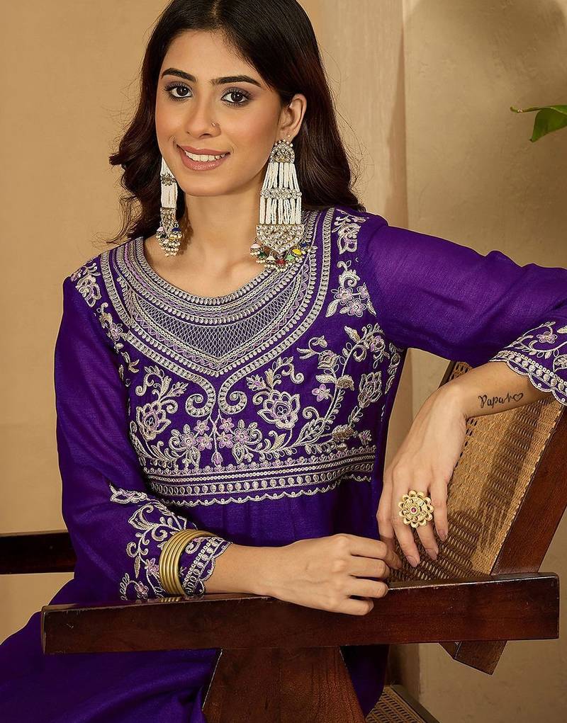 Zari sequence thread embroidered silk it & flared gown ethnic dress