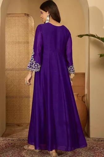 Zari sequence thread embroidered silk it & flared gown ethnic dress