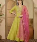 Embroidered v-neck gown ethnic dress with dupatta
