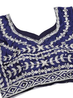 Blue & Gold-Toned Embroidered Thread Work Semi-Stitched Lehenga & Unstitched Blouse With Dupatta 2