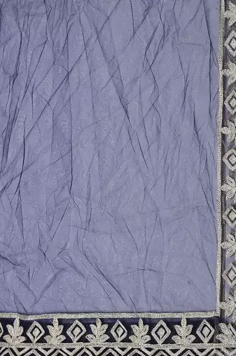 Blue & Gold-Toned Embroidered Thread Work Semi-Stitched Lehenga & Unstitched Blouse With Dupatta