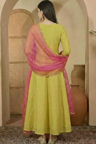 Embroidered v-neck gown ethnic dress with dupatta