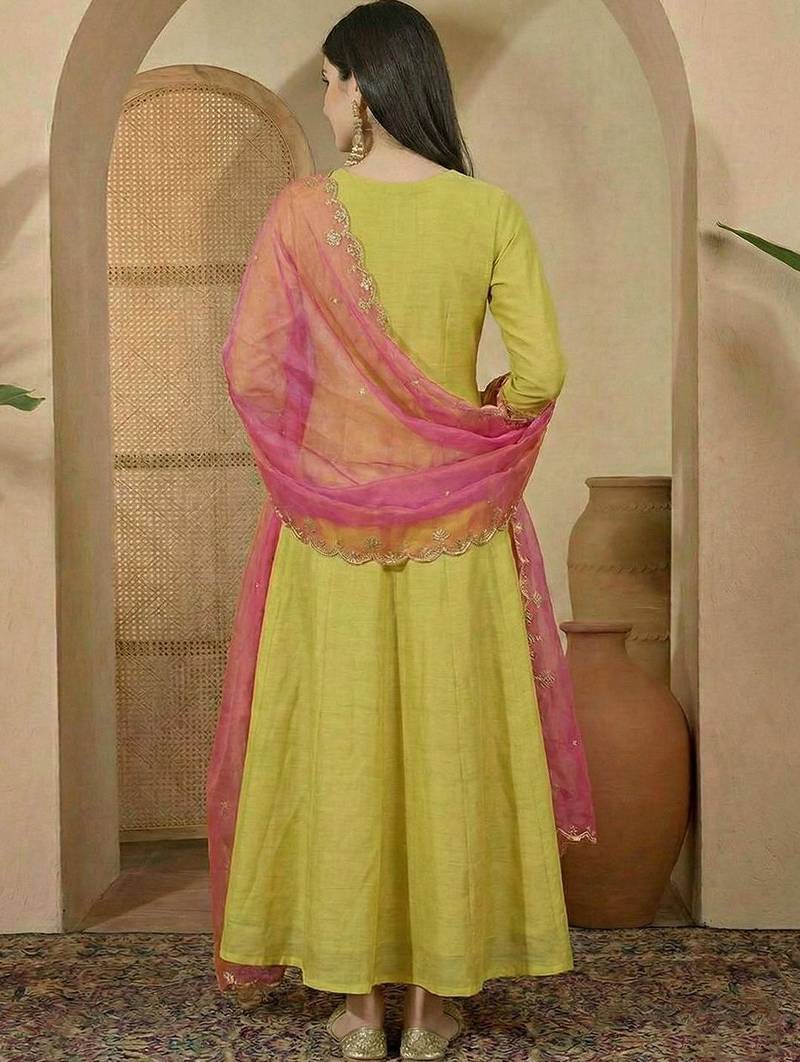 Embroidered v-neck gown ethnic dress with dupatta