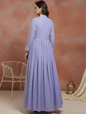 Embroidered mandarin collar fit and flare ethnic dresses 2