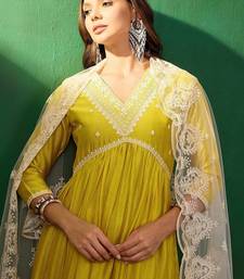 Embroidered anarkali kurta & trousers with dupatta