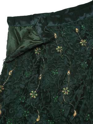 Green & Gold-Toned Embroidered Thread Work Semi-Stitched Lehenga & Unstitched Blouse With Dupatta 3