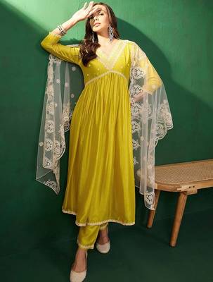 Embroidered anarkali kurta & trousers with dupatta 1