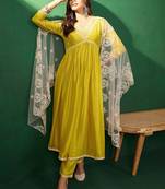 Embroidered anarkali kurta & trousers with dupatta